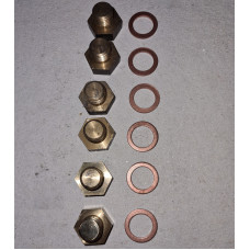 8027S. Engine Set of 6 Brass Oil Galley Plug and Copper Washers. C2352. C2296/3
