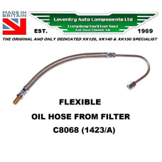 8290. Flexible Hose From Oil Filter To Gauge Feed Pipe. XK120, XK140 & XK150. C8068 (1423/A) 8290. Flexible Hose From Oil Filter To Gauge Feed Pipe. XK120, XK140 & XK150. C8068 (1423/A)