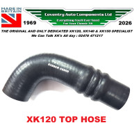 7000. Jaguar XK120 J-shaped Rubber Top Cooling Hose from Thermostat Housing To Manifold Otter Switch Housing. C6809 (replaces C3674)