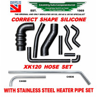 7135SILSSK. JAGUAR XK120 FULLY SHAPED SILICONE WATER COOLING HOSE SET WITH STAINLESS HEATER PIPES 7135SILSSK. JAGUAR XK120 FULLY SHAPED SILICONE WATER COOLING HOSE SET WITH STAINLESS HEATER PIPES
