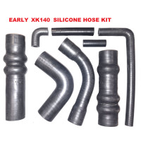 7136ESIL. XK140 EARLY DESIGN FULLY SHAPED SILICONE HOSE SET  of 8 PIECES. EARLY WIDE RADIATOR.