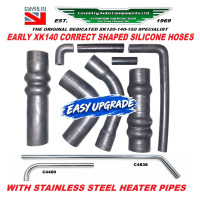 7136ESILSSK. Jaguar XK140 EARLY DESIGN FULLY SHAPED SILICONE COOLING HOSES with STAINLESS HEATER PIPES 7136ESILSSK. Jaguar XK140 EARLY DESIGN FULLY SHAPED SILICONE COOLING HOSES with STAINLESS HEATER PIPES