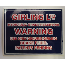 9312. XK150 Girling  'Warning use genuine fluid' Label for Brake Reservoir
