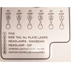 9360 XK150 FUSE I.D. STICKER FOR ON TOP OF XK150 FUSE BOX C13998