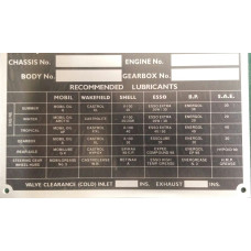 9401 XK150 Lubrication / V.I.N. Plate (Aluminium).  LP150