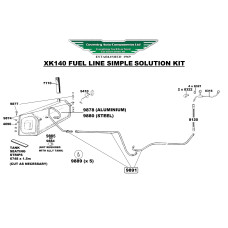 9880K4.  XK140 Complete Fuel Line Plumbing Kit with STEEL Petrol Tank. C8352